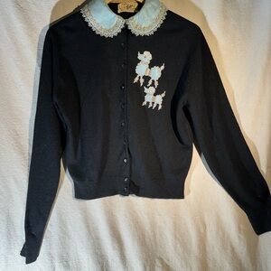 Vintage “Tobi” Black Poodle Sweater with removable Leather Collar
